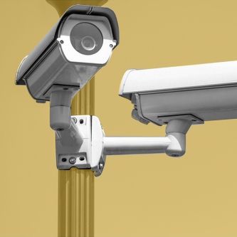 cameras de video surveillance, fond orange